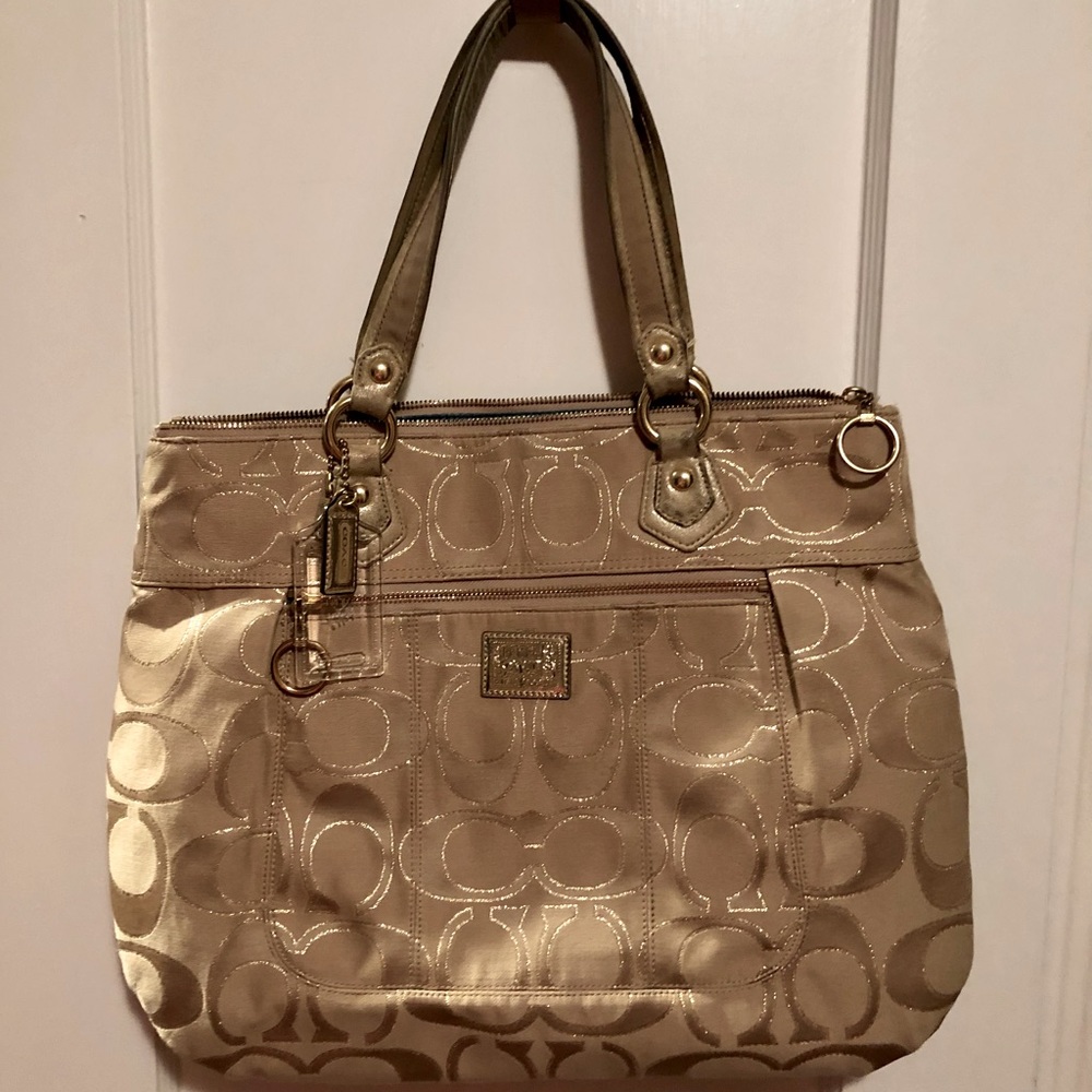 Coach Metallic “Poppy” Tote/Purse Beige w/ Gold